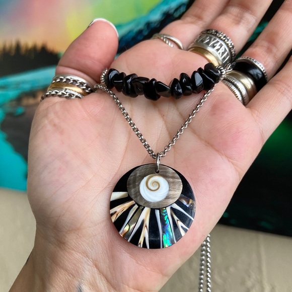 Double layer necklace onyx & abalone shiva eye - Picture 9 of 12